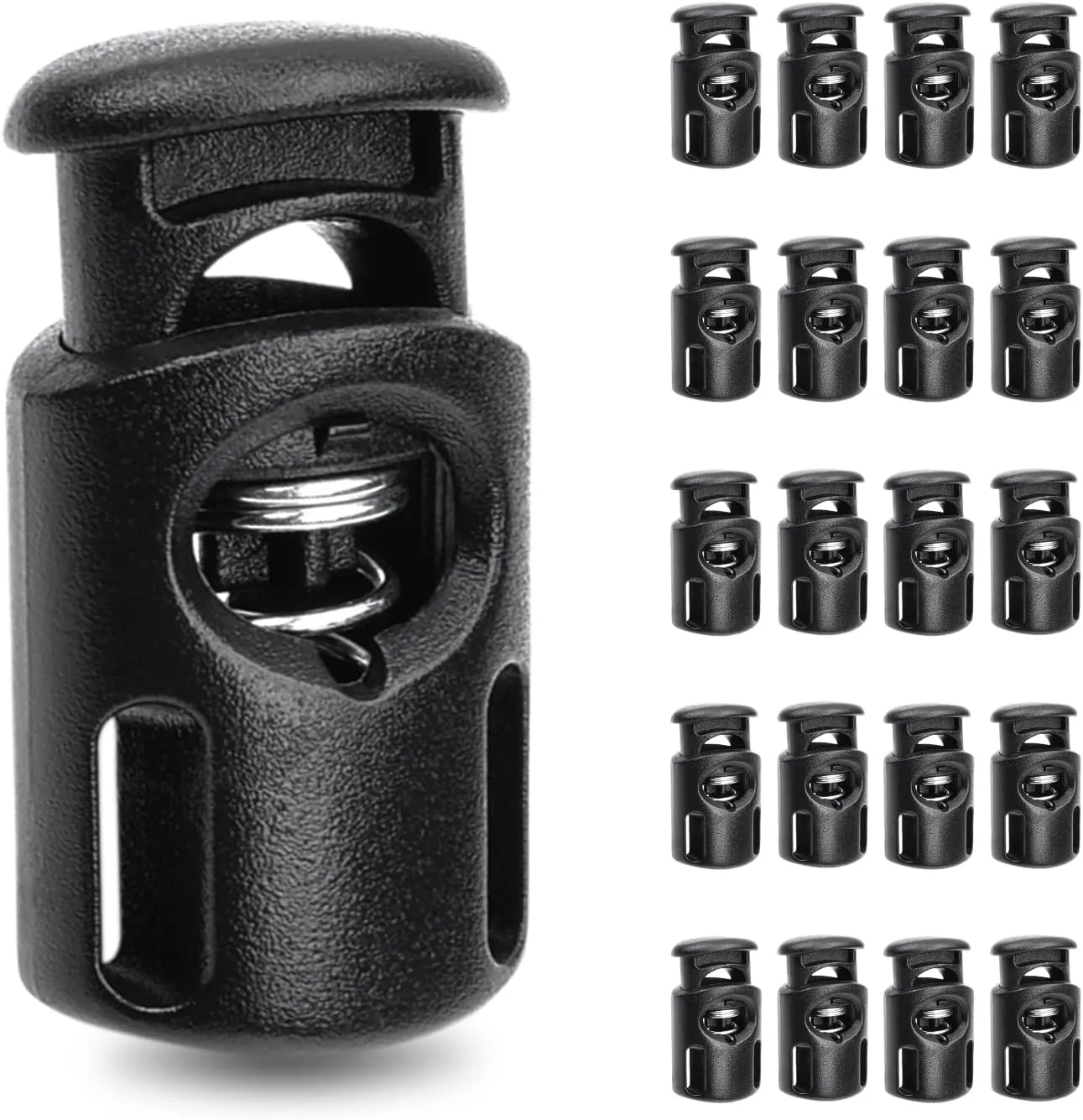20 PCS Plastic Spring Cord Locks, Paracord Toggle Stopper Clasps for Drawstring Sweatpants Hat Hoodie String Clip Elastic Shoeslace Lock Swim Goggles Replacement Accessories