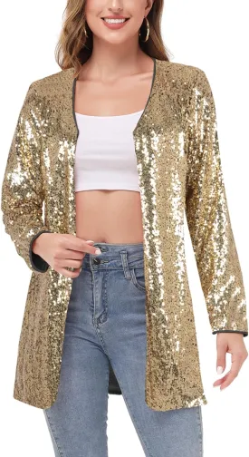 Anna-Kaci Women's Open Front Sequin Coat Las Vegas Blazer Party Club Cocktail Jacket Outerwear