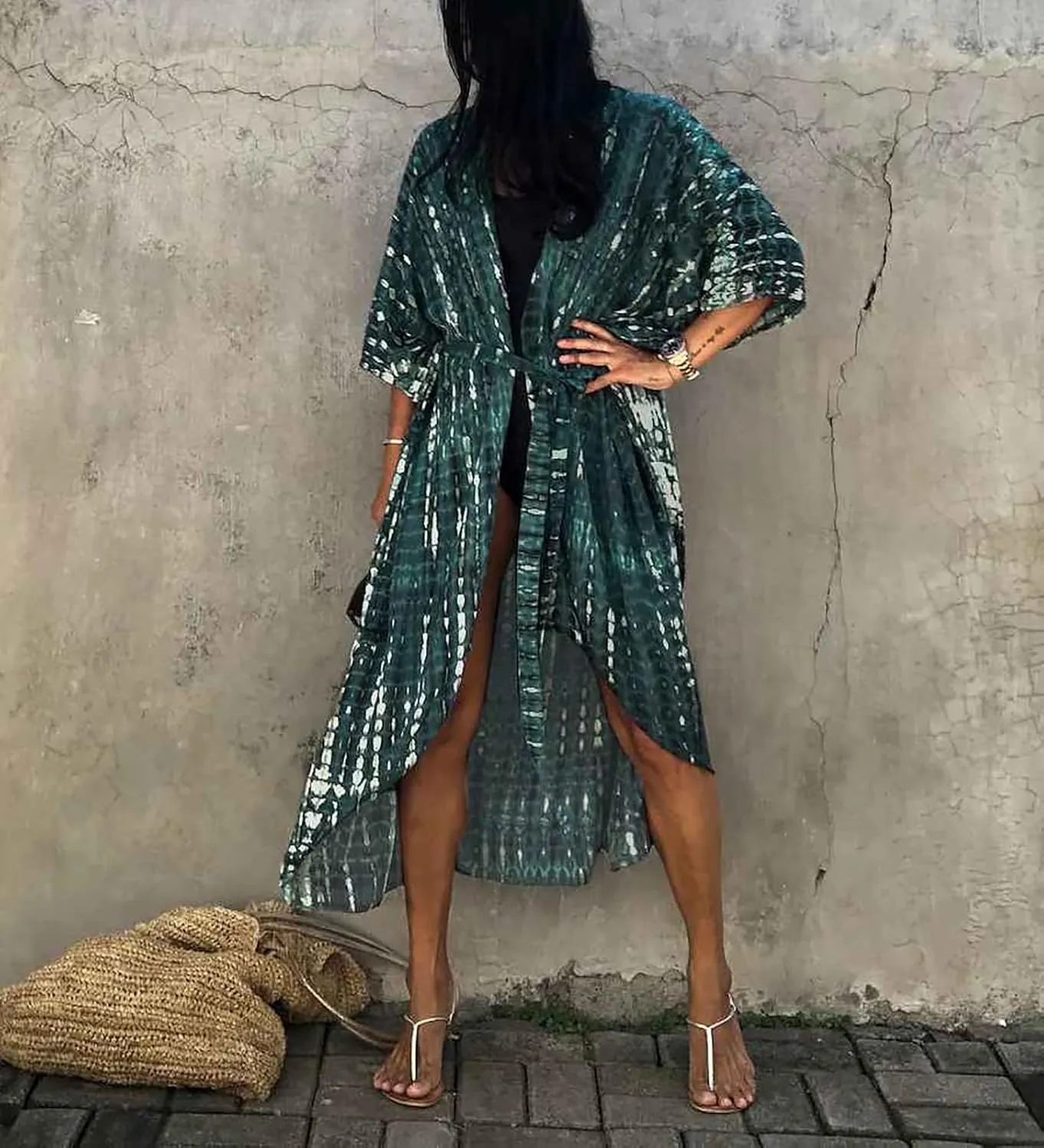 Bestyyou Women's Printed Kimono Cardigan with Tie Long Robe Dress Belted Bikini Swimsuit Cover Up Swimwear