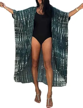 Bestyyou Women's Printed Kimono Cardigan with Tie Long Robe Dress Belted Bikini Swimsuit Cover Up Swimwear