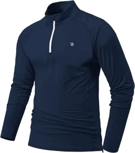 BGOWATU Men's Quarter Zip Pullover Long Sleeve Polo Shirts UPF 50 Quick Dry Golf Shirt