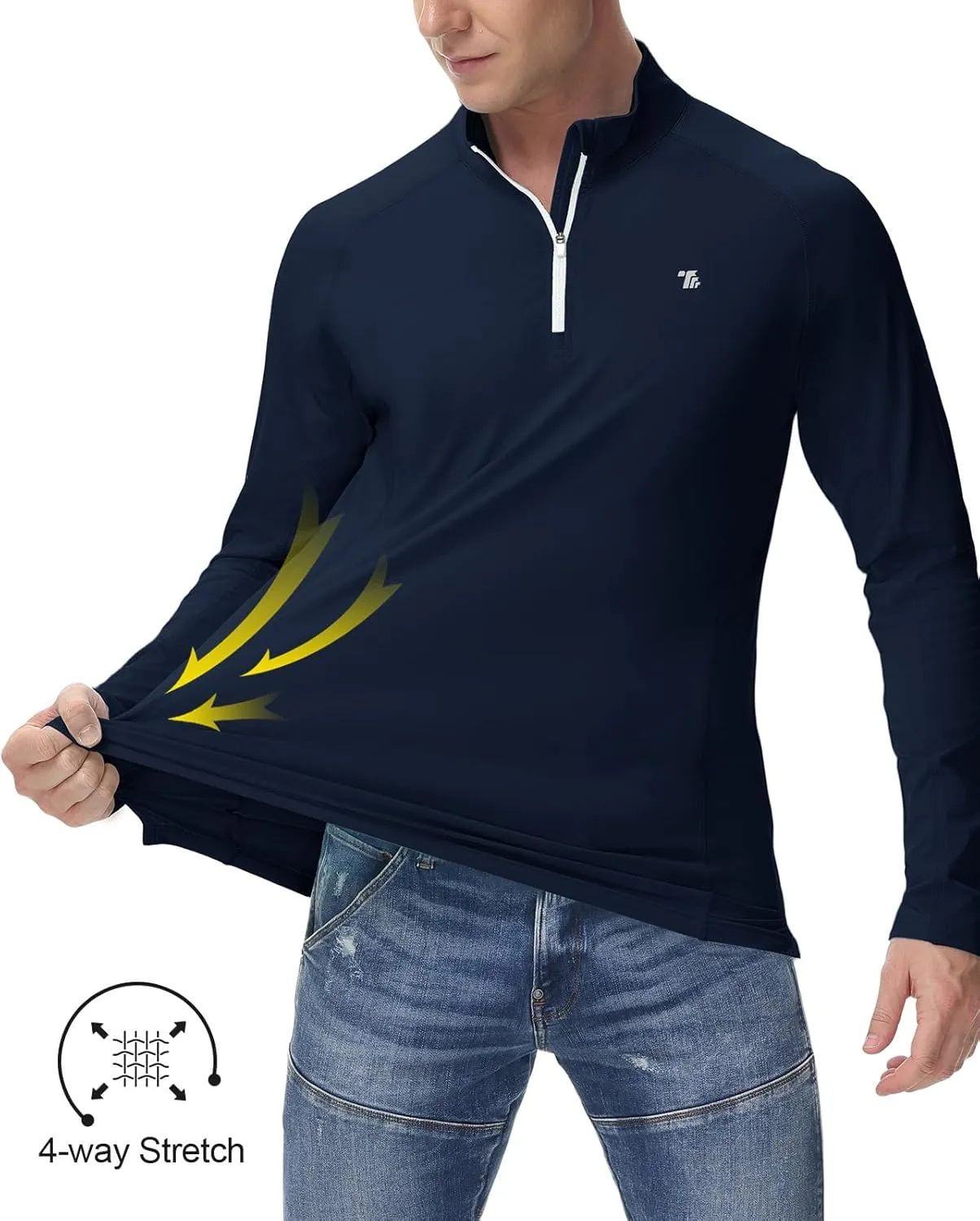 BGOWATU Men's Quarter Zip Pullover Long Sleeve Polo Shirts UPF 50 Quick Dry Golf Shirt