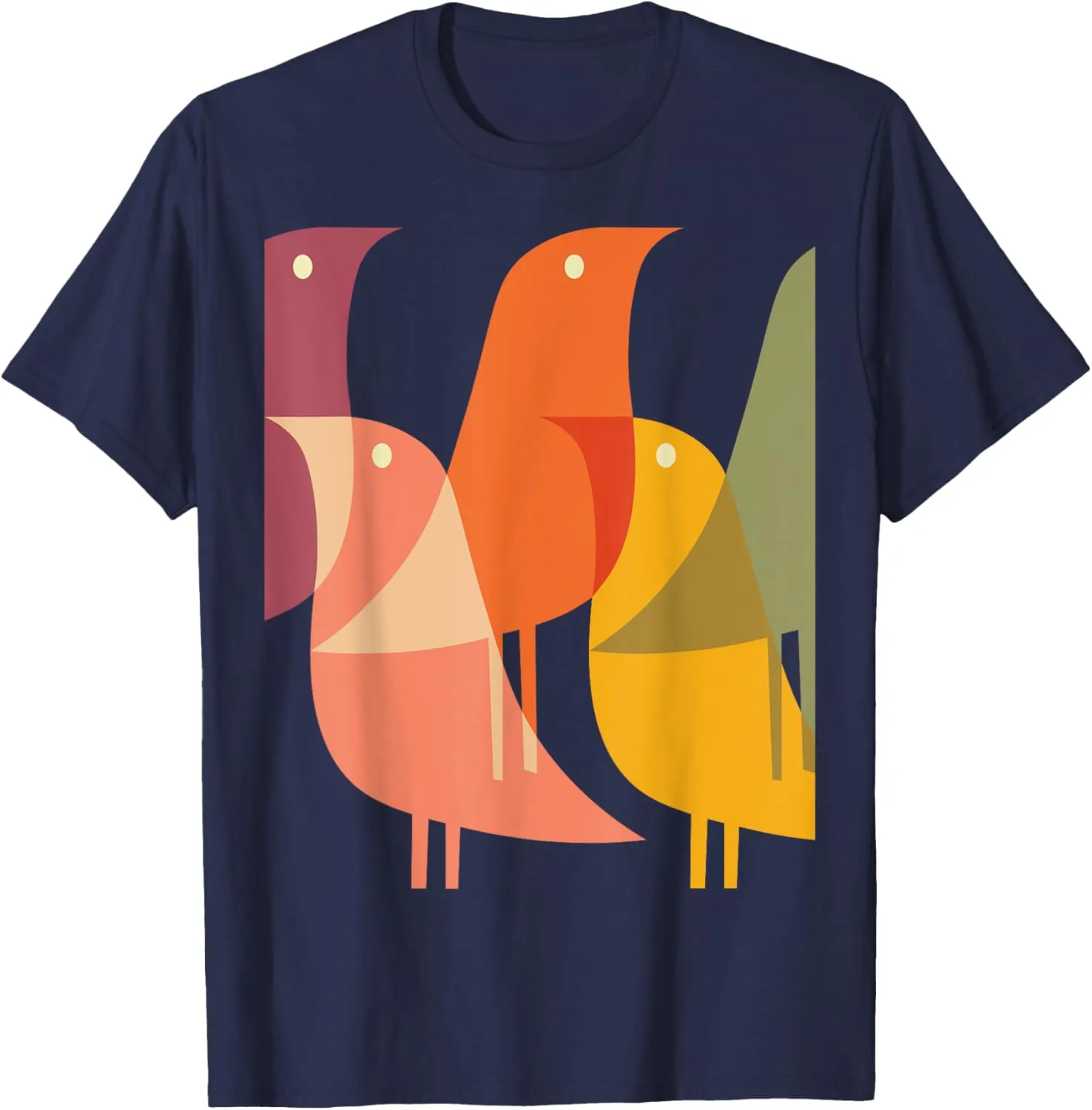 Bird Print Art Deco 60s Style Minimal Hippy Retro Cool T-Shirt