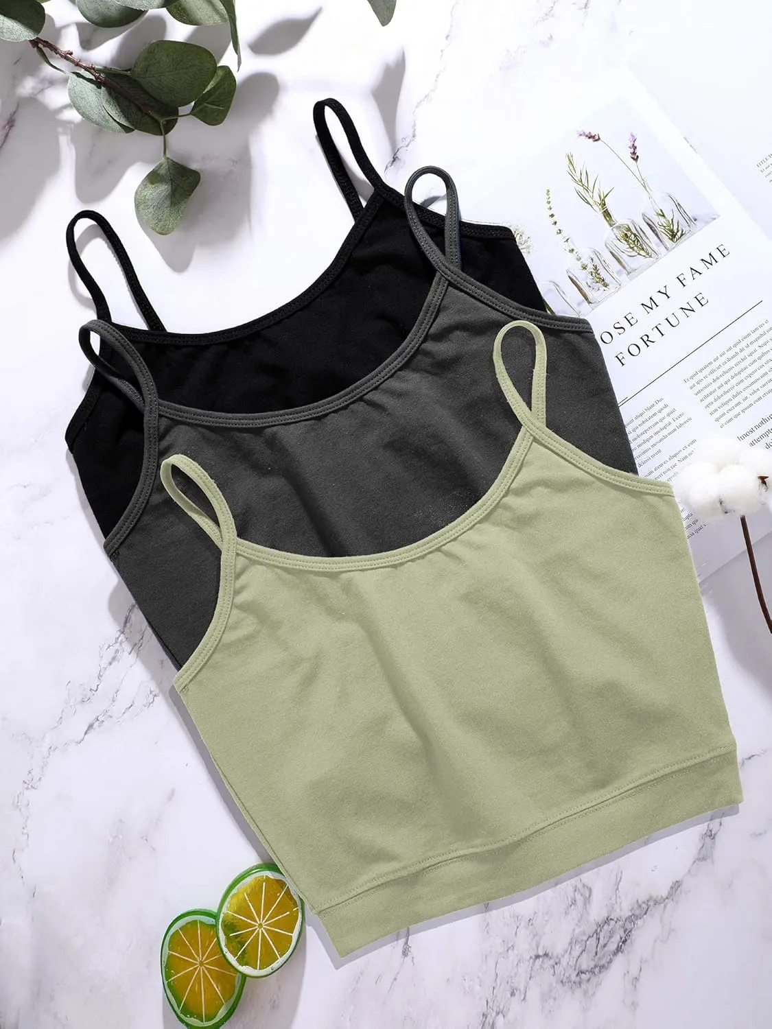 Boao 4 Pack Women's Cropped Tank Tops, Cotton Spaghetti Strap Crop Top Basic Sports Crop Cami Half Camisoles for Teen Girls