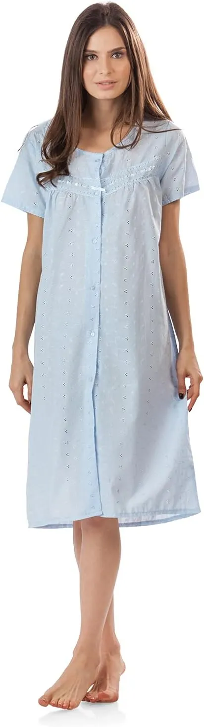 Casual Nights Women's Short Sleeve Eyelet Embroidered House Dress