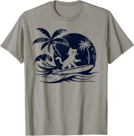 Cat Surfing Wave at Tropical Ocean Vintage Surf T-Shirt