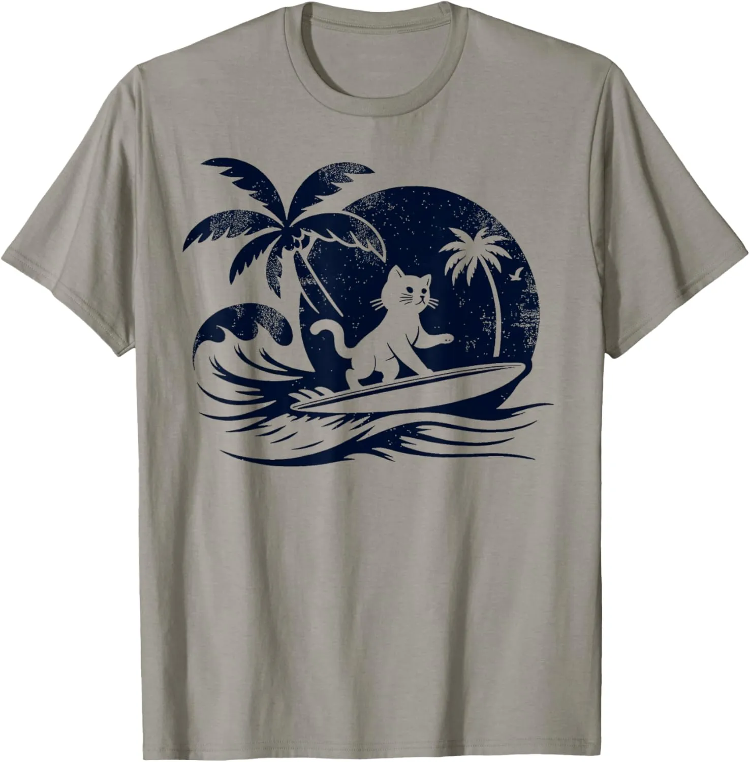 Cat Surfing Wave at Tropical Ocean Vintage Surf T-Shirt
