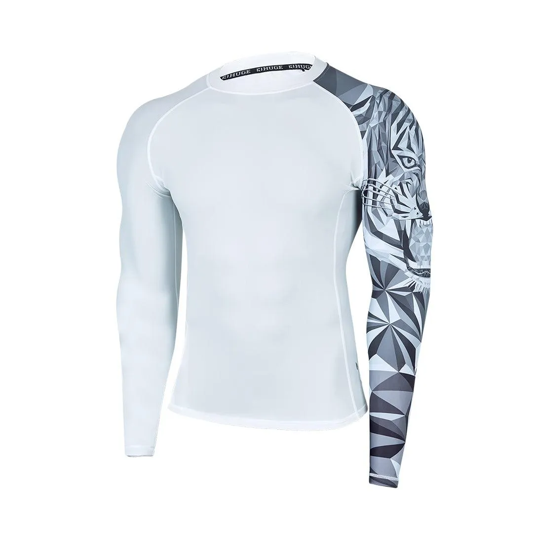 Classic White Long Sleeve UPF50 Rashguard for Men - Tiger Style