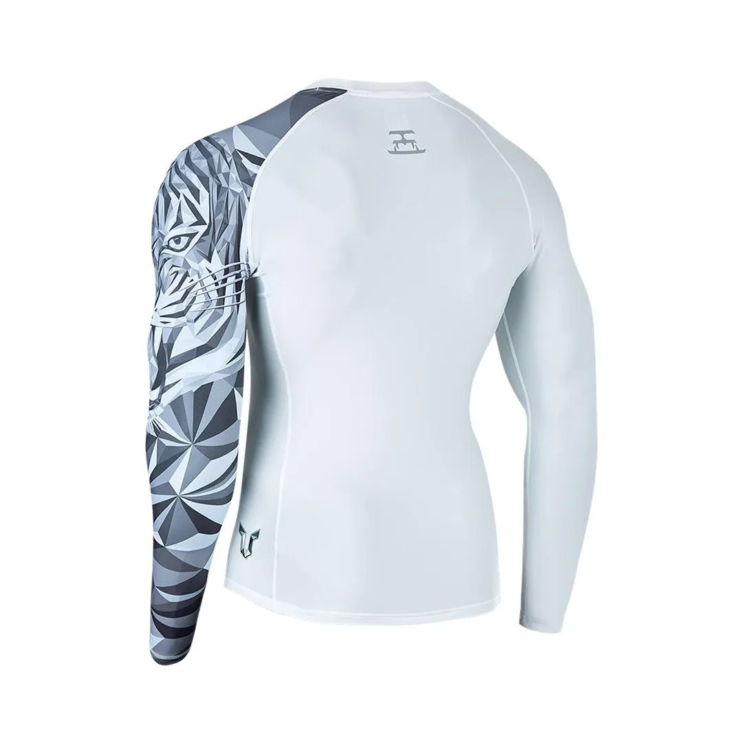 Classic White Long Sleeve UPF50 Rashguard for Men - Tiger Style