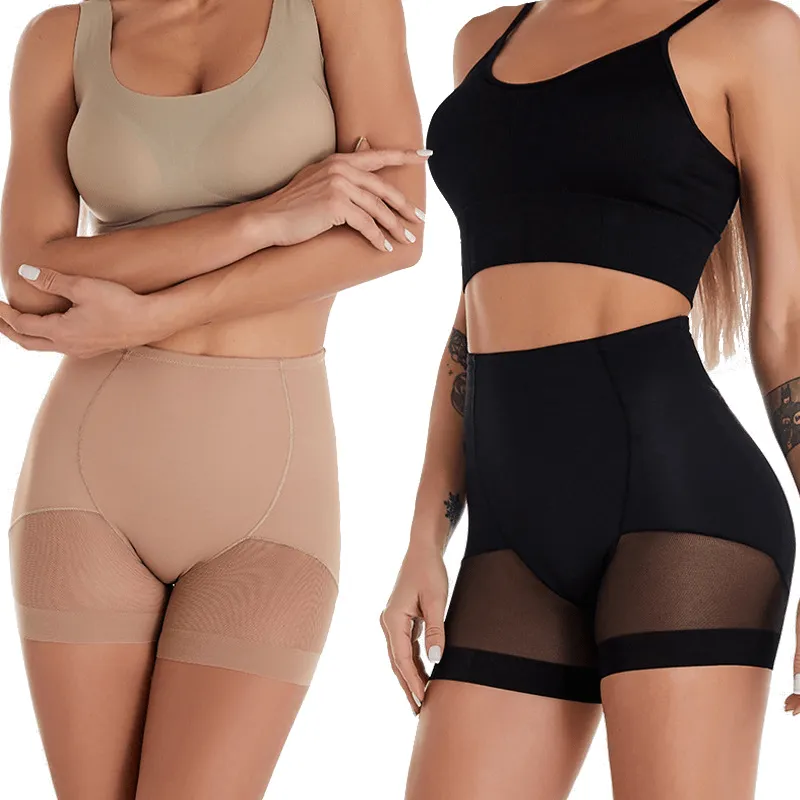 Contrast High-Waist Mesh Leg Shaper Shorts