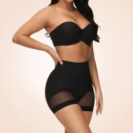 Contrast High-Waist Mesh Leg Shaper Shorts