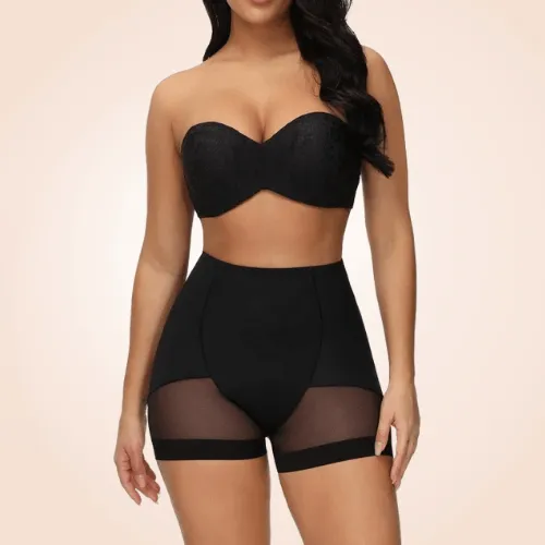 Contrast High-Waist Mesh Leg Shaper Shorts