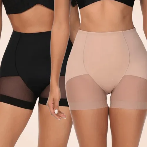 Contrast High-Waist Mesh Leg Shaper Shorts