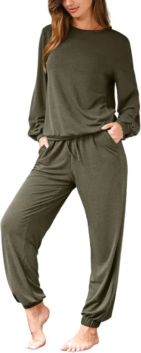 CUPSHE Womens 2 Piece Outfits Lounge Sets Long Sleeve Tops Drawstring Jogger Pants Spring Travel Pants Sets