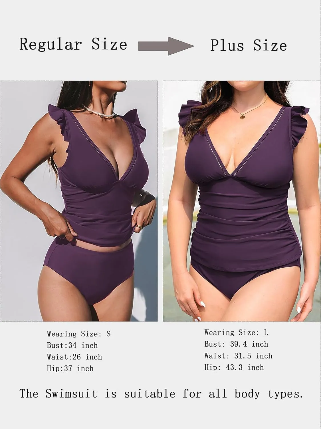 CUPSHE Women's Tankini Sets Two Piece Swimsuit V Neck Ruffled Ruched Tummy Control Ladder Trim (XS-4XL)