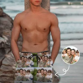 Custom Photo Swim Trunks Personalized Family Happy Pictures Men's Quick Dry Swim Shorts