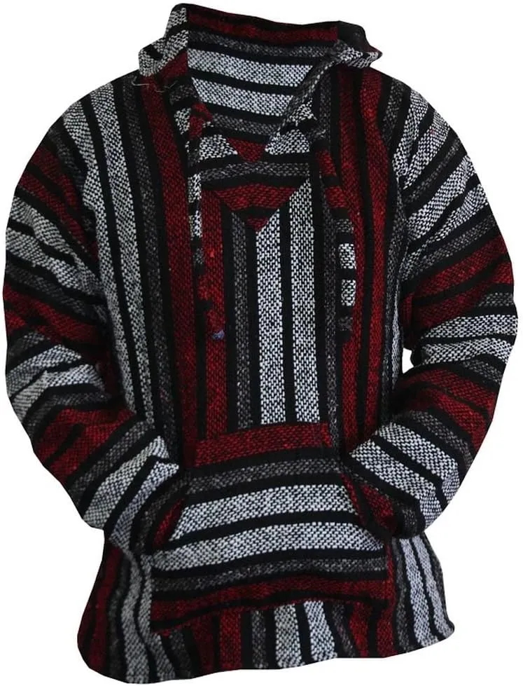 Del Mex Mexican Baja Hoodie Hippie Surf Poncho Sweater Sweatshirt Pullover Jerga