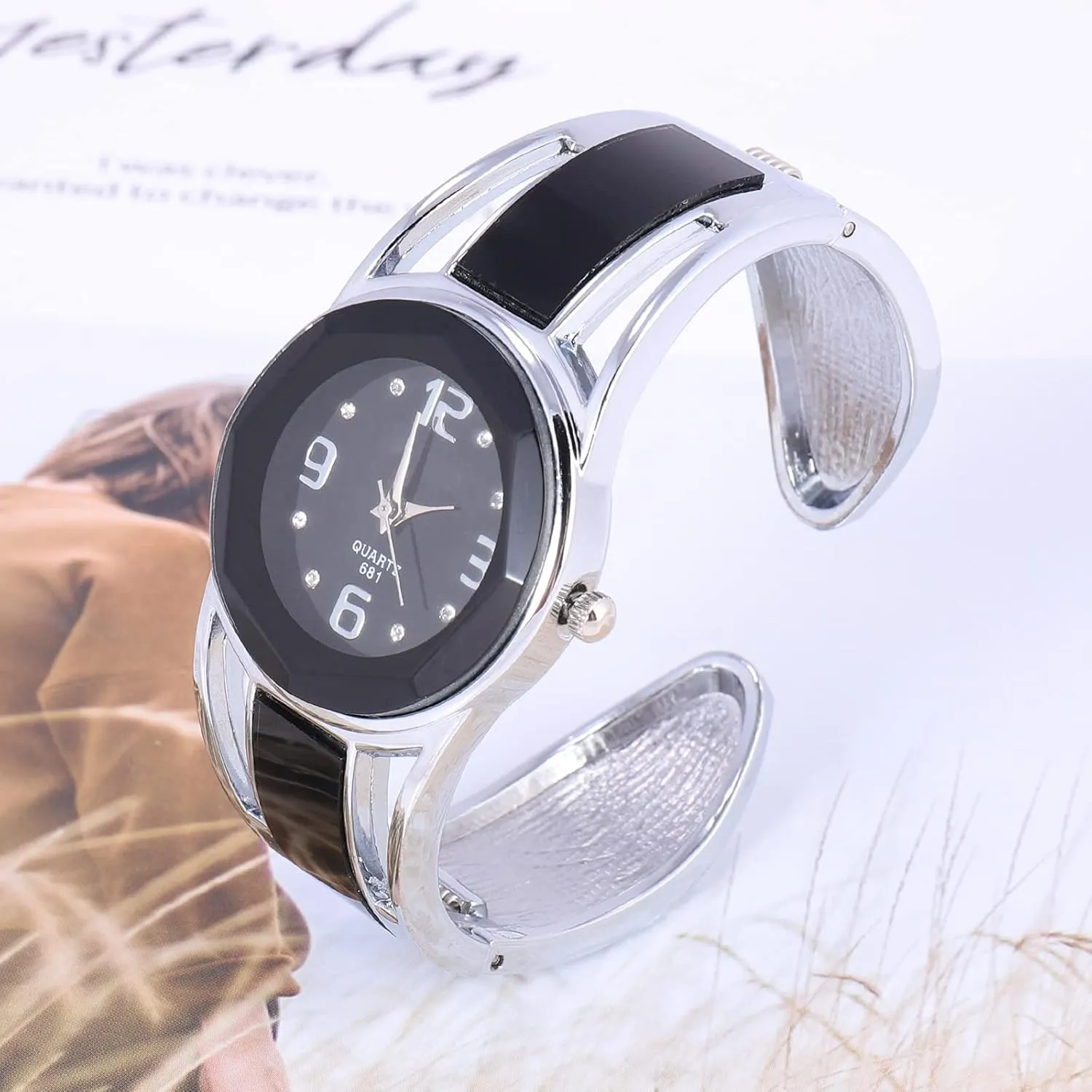 ele ELEOPTION Women Bangle Watch Bracelet Quartz with Rhinestone Round Dial Stainless Steel Band Cuff Watches with Womens Wrist Watch Box