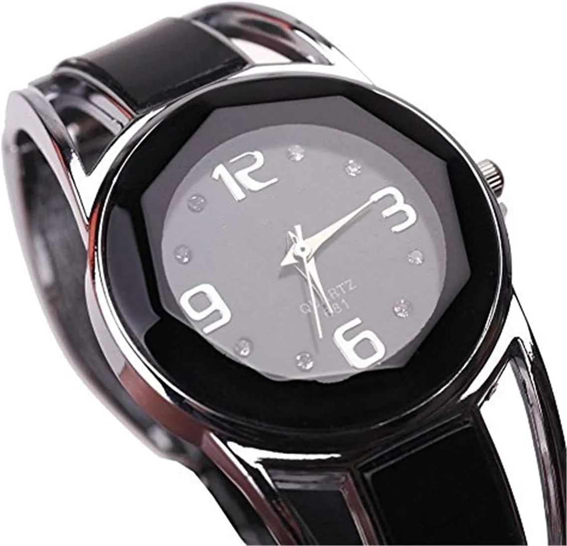 ELEOPTION Women Bangle Watch Bracelet Quartz with Rhinestone Round Dial Stainless Steel Band Cuff Watches with Womens Wrist Watch Box