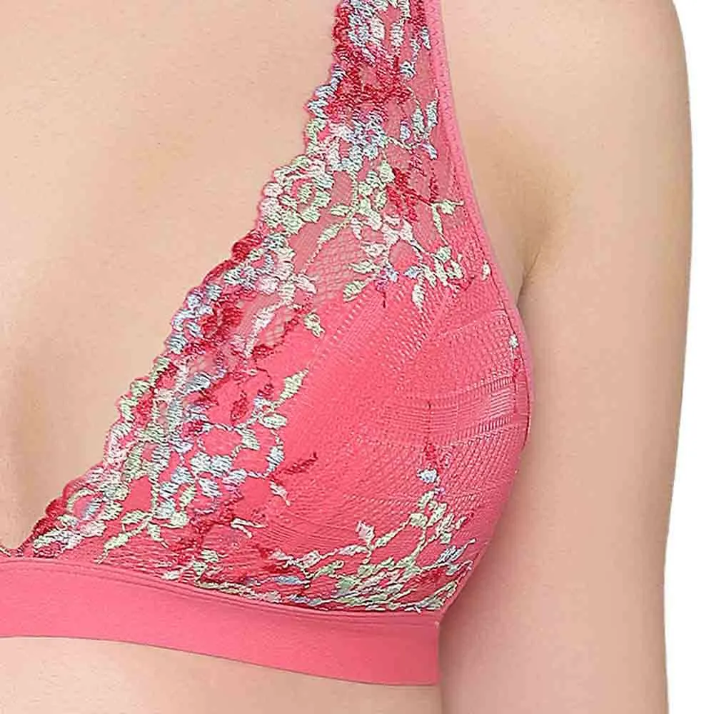 Embrace Lace Non Padded Non Wired 3/4th Cup Bridal Wear Medium coverage Lace Bralette - Pink