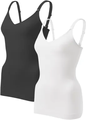 EUYZOU Women's Shapewear Tummy Control Tank Tops - CrissCross Adjustable Straps Seamless Body Shaper Compression Camisole