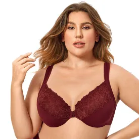 Front closure floral lace full cup non-padded underwired bra (Size 34/75 - 48/105, C-F)