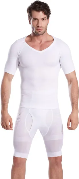 HTER Mens Slim and Tight Super Soft Compression & Slimming Shaper V-Neck Compression Shirt