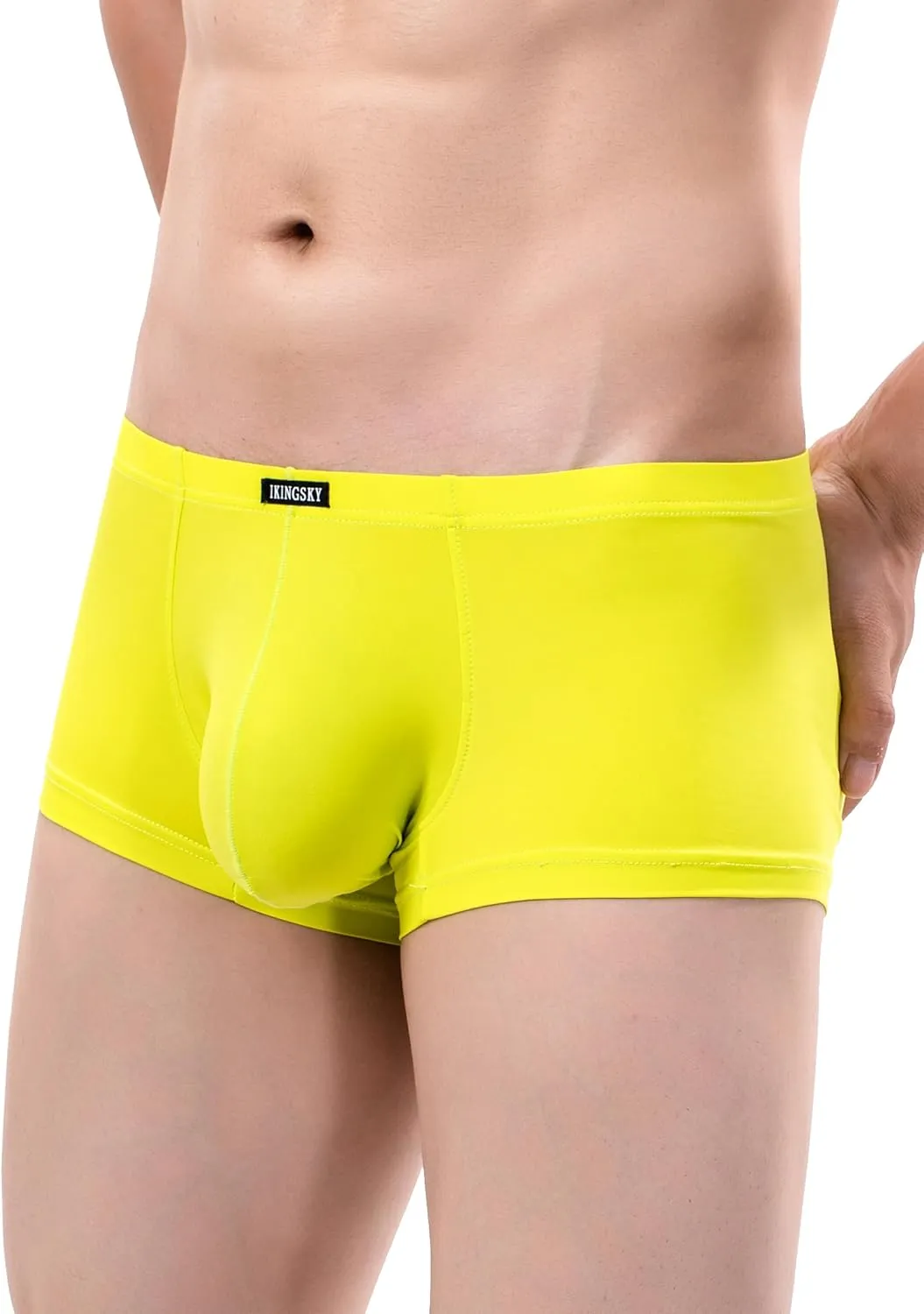 IKINGSKY Men's Silky Boxer Briefs Soft Bulge Shorts Underwear Sexy Low Rise Trunk Under Panties for Men