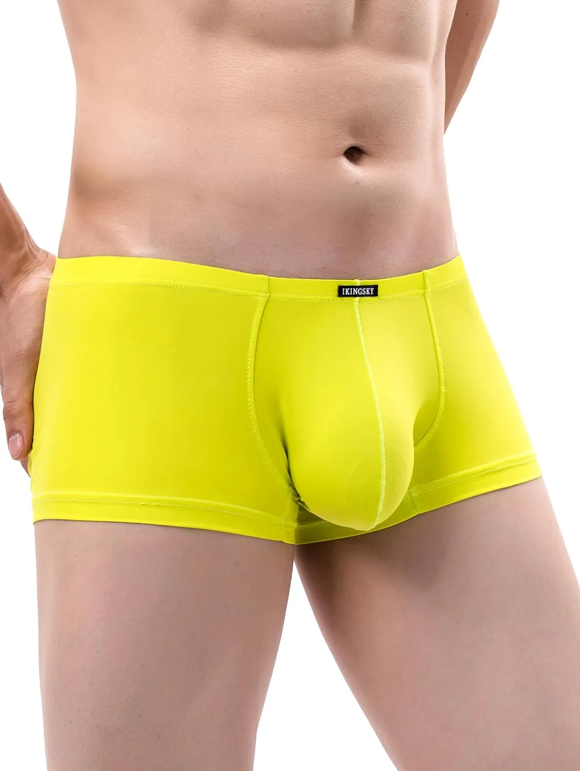 IKINGSKY Men's Silky Boxer Briefs Soft Bulge Shorts Underwear Sexy Low Rise Trunk Under Panties for Men