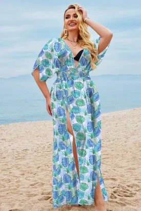 IN'VOLAND Womens Plus Size Swimsuit Cover Up Deep V Neck Bathing Suit Swimwear Bikini Coverup Long Split Kaftan Kimono Dress