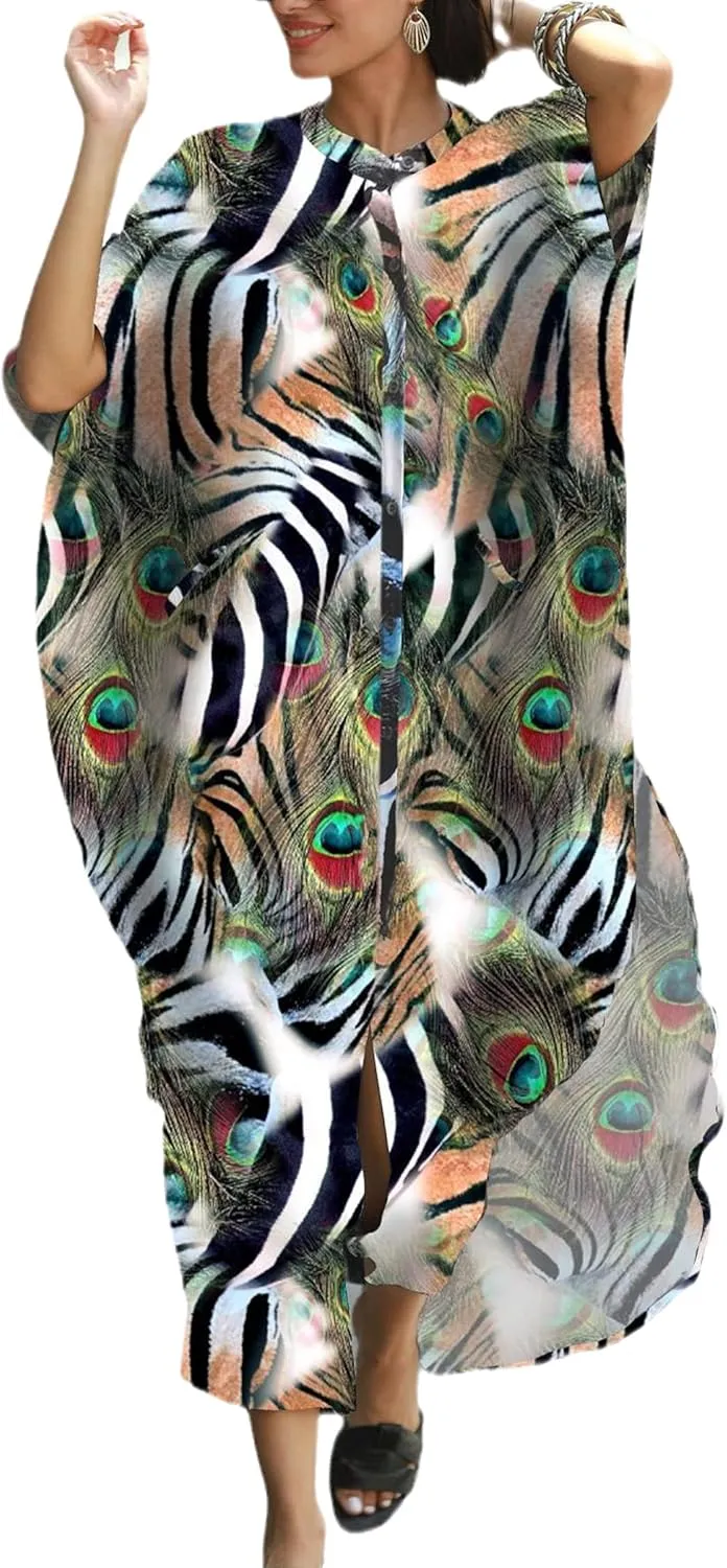 Kaftan Dresses for Women Loose Fit Button Up Caftans with Pockets for Stylish Cover Up