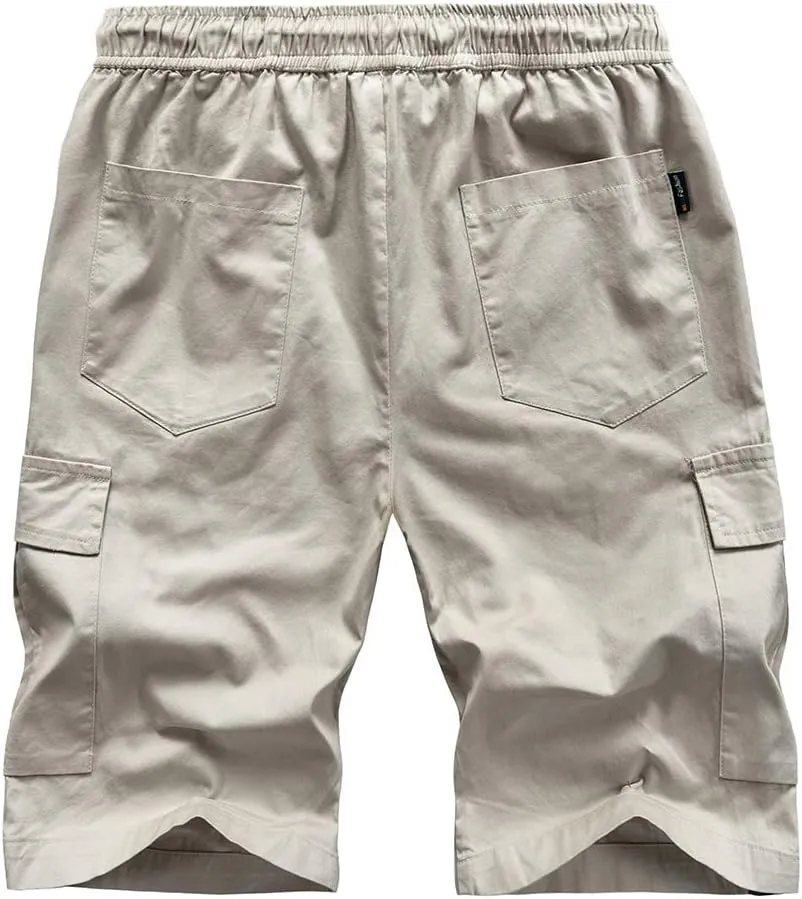 Kolongvangie Men's Cargo Shorts Casual Drawstring Pull On Cotton Summer Big & Tall Relaxed Fit Work Shorts
