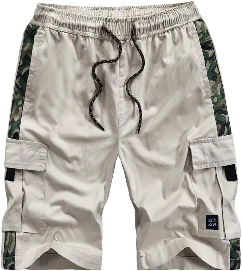Kolongvangie Men's Cargo Shorts Casual Drawstring Pull On Cotton Summer Big & Tall Relaxed Fit Work Shorts