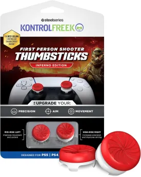 KontrolFreek FPS Freek Inferno for PlayStation 4 (PS4) and PlayStation 5 (PS5) Controller | Performance Thumbsticks | 1 High-Rise, 1 Mid-Rise | Red/White