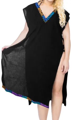 LA LEELA Bikini Swim Beach wear Swimsuit Cover ups Women Caftan Dress Solid OSFM 8-14 [M- L] Halloween Black_B944