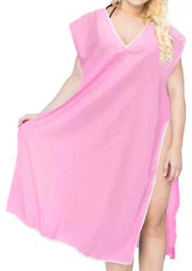 LA LEELA Bikini Swim Beach wear Swimsuit Cover ups Women Caftan Dress Solid OSFM 8-14 [M- L] Pink_B981