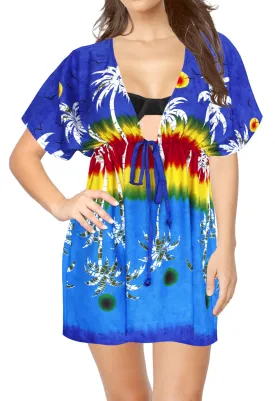 LA LEELA Bikni Swimwear Soft fabric Printed Beachwear Loose Cover Up OSFM 14-24W [L- 3X] Blue_B816
