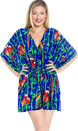 LA LEELA Bikni Swimwear Soft fabric Printed Beachwear Loose Cover Up OSFM 16-28W [XL- 4X] Blue_O224