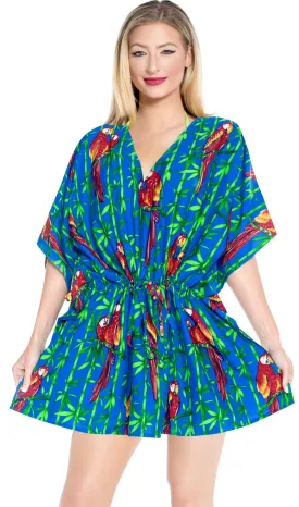 LA LEELA Bikni Swimwear Soft fabric Printed Beachwear Loose Cover Up OSFM 16-28W [XL- 4X] Blue_O226