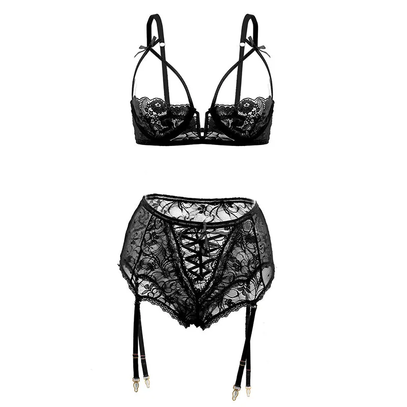 Lace Demi Bra & Garter Panty Set