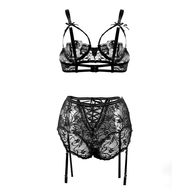 Lace Demi Bra & Garter Panty Set