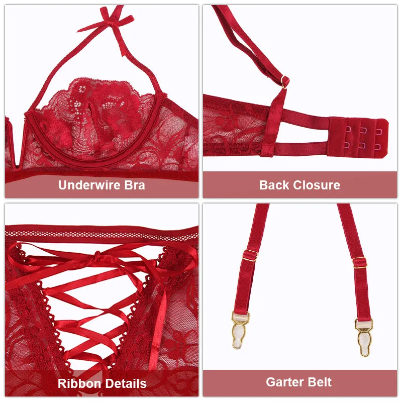 Lace Demi Bra & Garter Panty Set