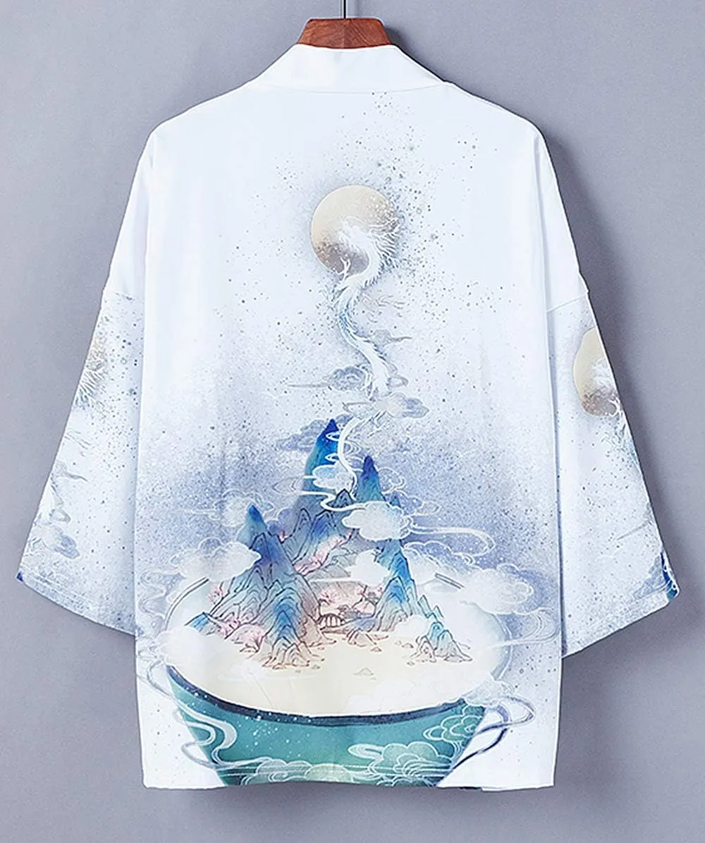 LAI MENG FIVE CATS Women's Kimono Loose Floral Print Cover up Cardigan Casual Cute Blouse Tops