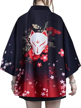 LAI MENG FIVE CATS Women's Loose Floral Print Kimono Cover up Cardigan Casual Blouse Tops