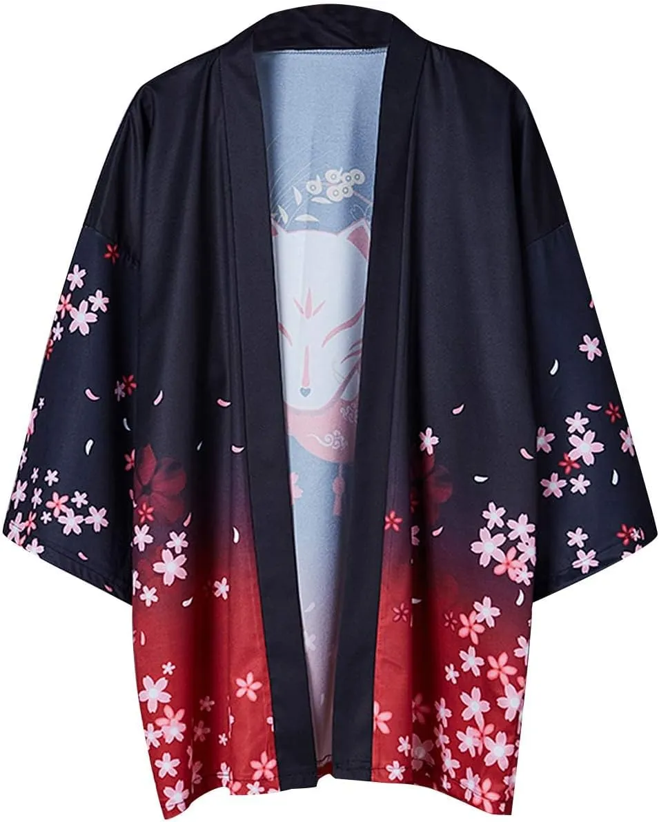 LAI MENG FIVE CATS Women's Loose Floral Print Kimono Cover up Cardigan Casual Blouse Tops