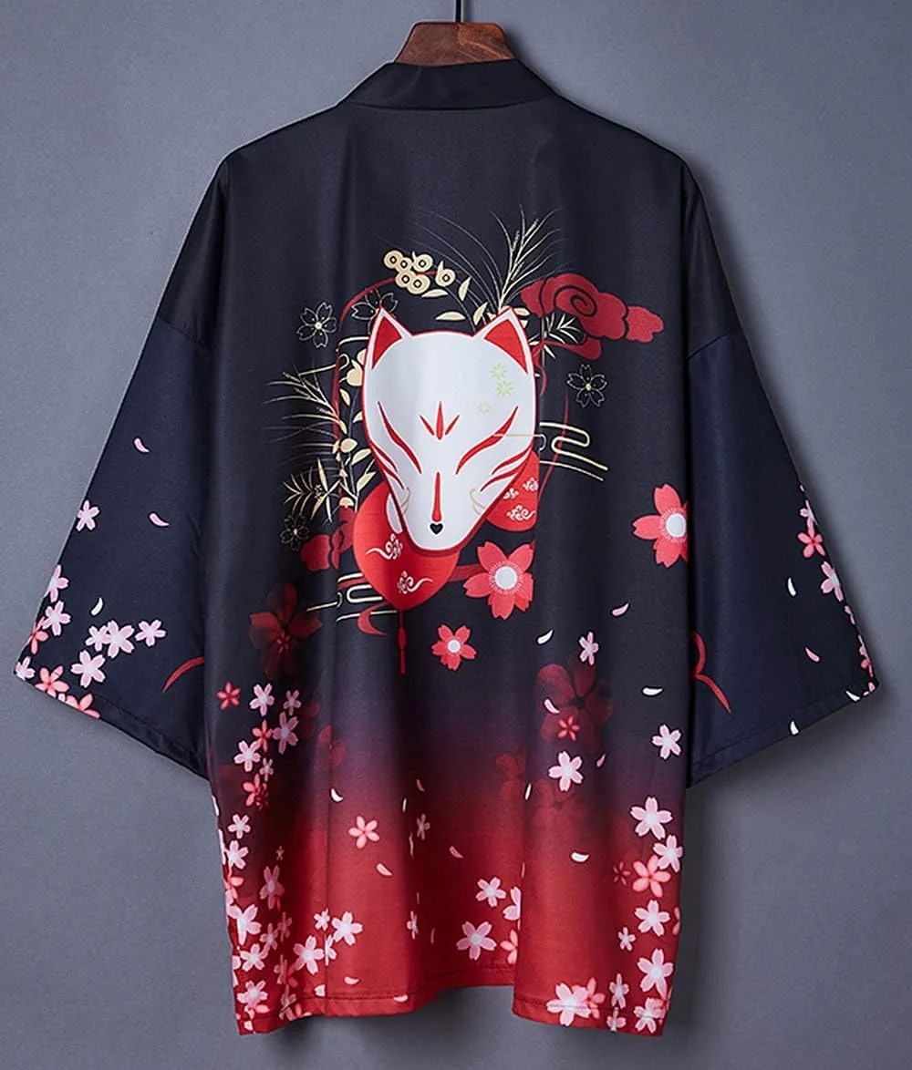 LAI MENG FIVE CATS Women's Loose Floral Print Kimono Cover up Cardigan Casual Blouse Tops