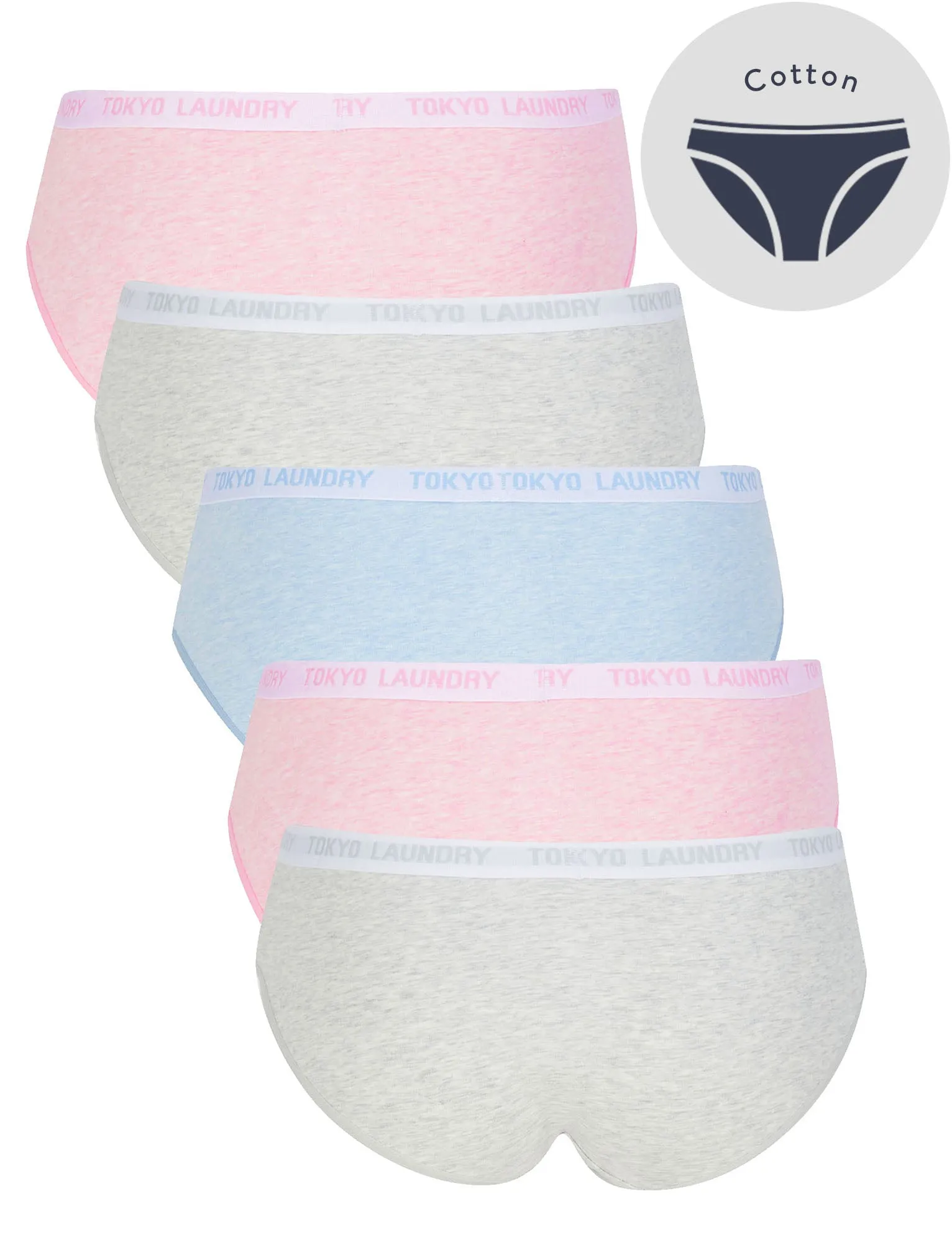 Lawson (5 Pack) Cotton Assorted Briefs in Pink Marl / Grey Marl / Light Blue Marl - Tokyo Laundry