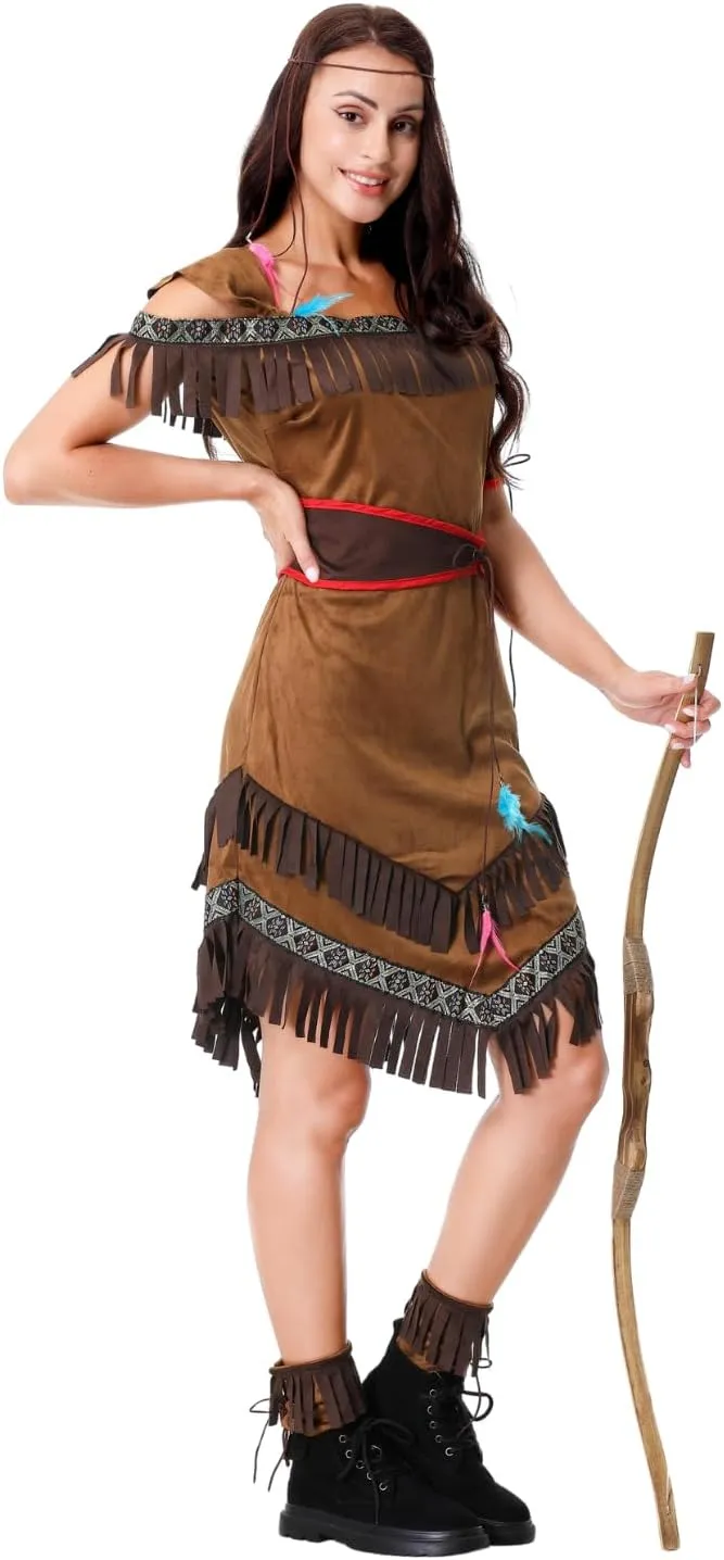 LMYOVE Women Native American Costume, Adult Native American Indian Princess Dress, Halloween Thanksgiving Dress up