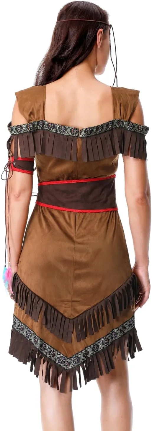LMYOVE Women Native American Costume, Adult Native American Indian Princess Dress, Halloween Thanksgiving Dress up