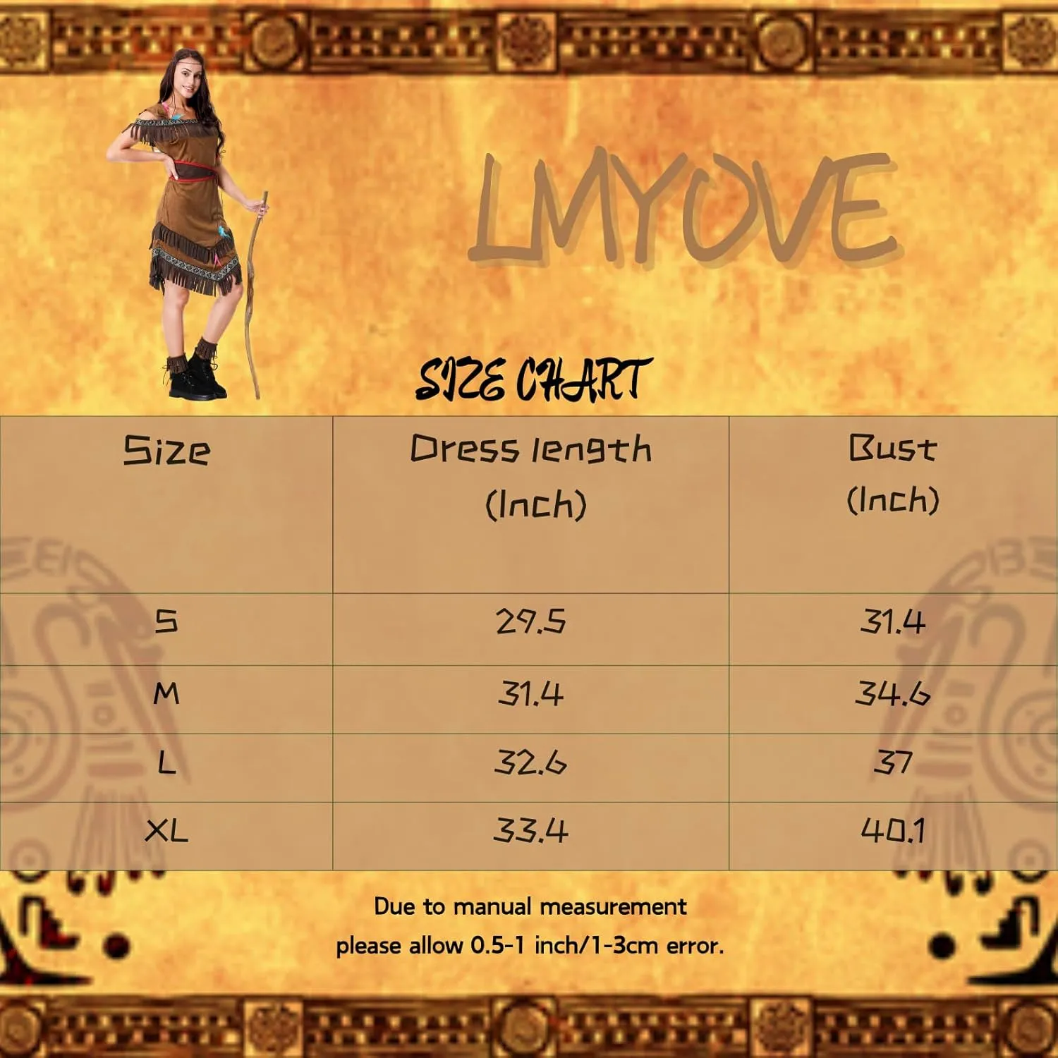 LMYOVE Women Native American Costume, Adult Native American Indian Princess Dress, Halloween Thanksgiving Dress up